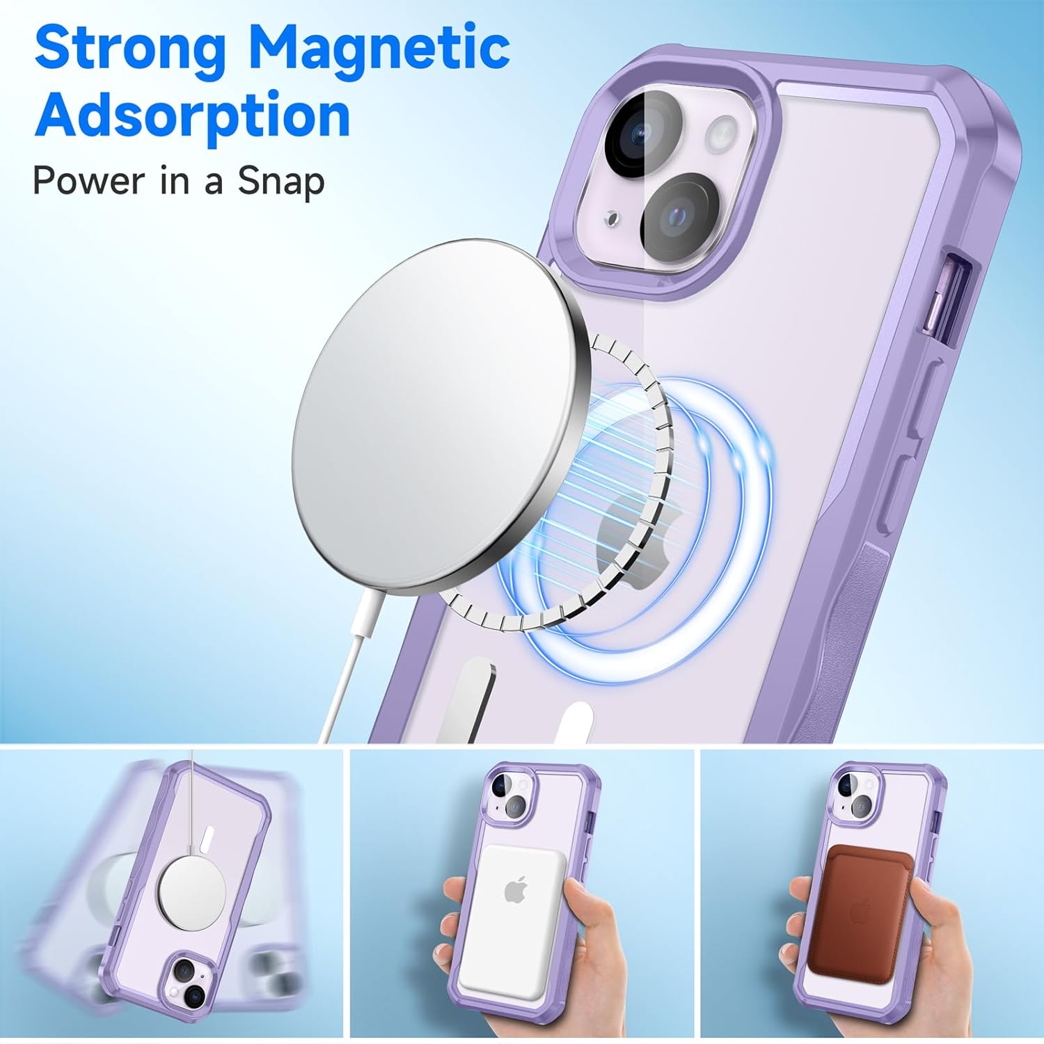 seacosmo for iPhone 14 Plus Case, Full Body Bumper with Built-in 9H Tempered Glass Privacy Screen and Camera Lens Protector, Compatible with MagSafe, Shockproof Phone Case, 6.7", Light Purple