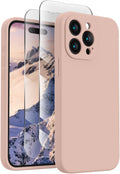 FireNova Designed for iPhone 15 Pro Case, Silicone Upgraded [Camera Protection] Phone Case with [2 Screen Protectors], Soft Anti-Scratch Microfiber Lining Inside, 6.1 inch, Pinksand