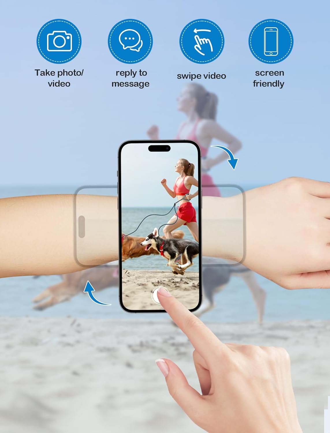 TOPGO [2 Generation Upgrad] Running Phone Holder for iPhone [360° Rotatable & Built-in Retractable Rope] Magnetic Wrist Phone Holder, Magsafe Armband for iPhone 16 Pro and Android (Black, 2 Straps)