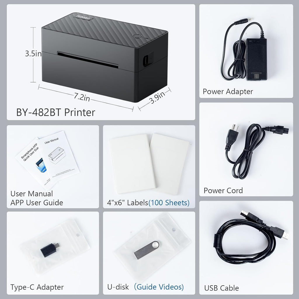 Label Printer, 4x6 Shipping Label Thermal Printer for Packages, Bluetooth Conection and Compatible with Android. iPhone.Windows, Mac, Chromebook, Amazon, Ebay, UPS.USPS, FedEx, Shopify