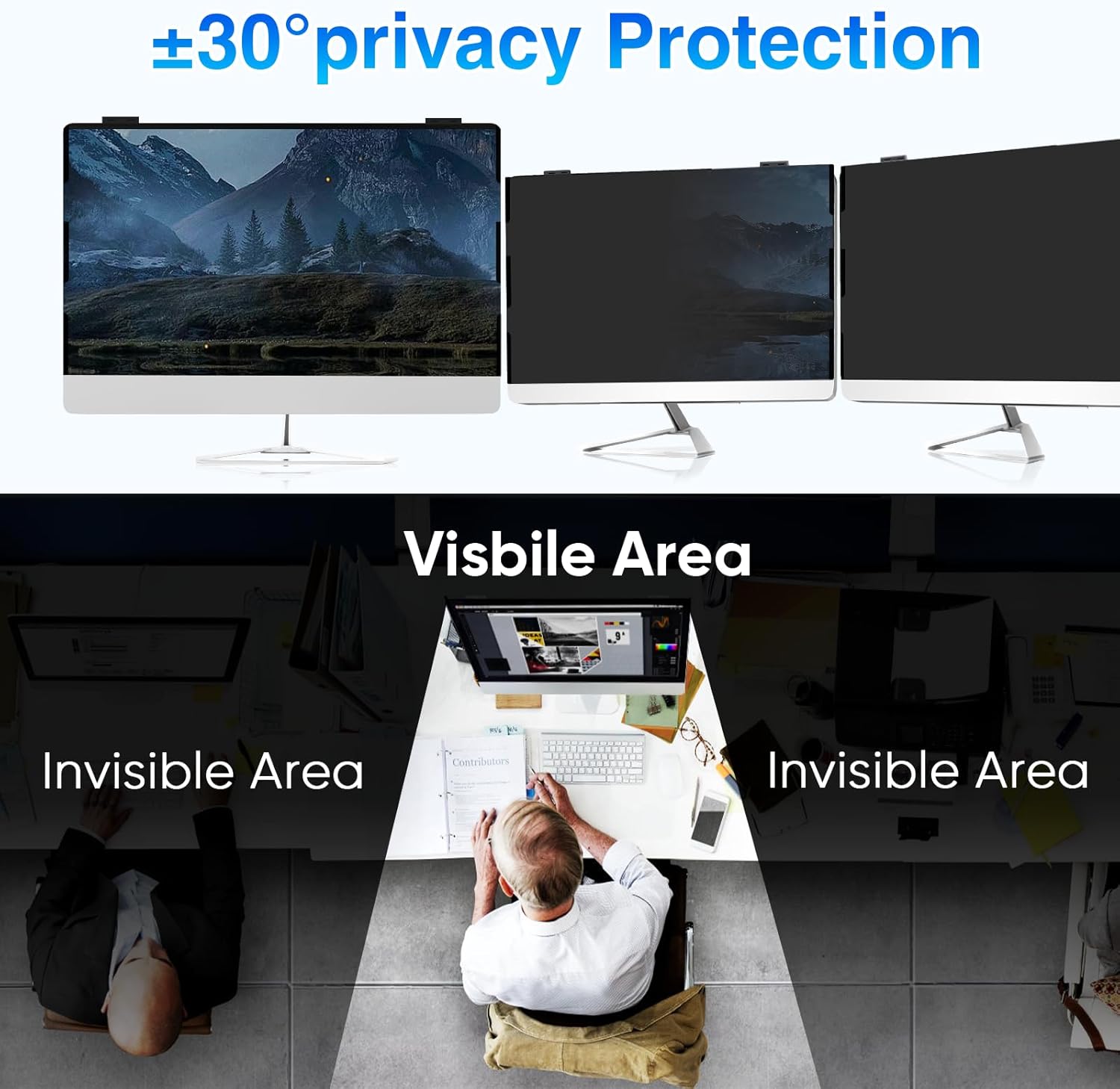 Magnetic Computer Privacy Screen, 27 Inch Removable Hanging Shield for Frameless Monitor 16:9 Widescreen, Anti Blue Light Filter, Anti-Glare Protector