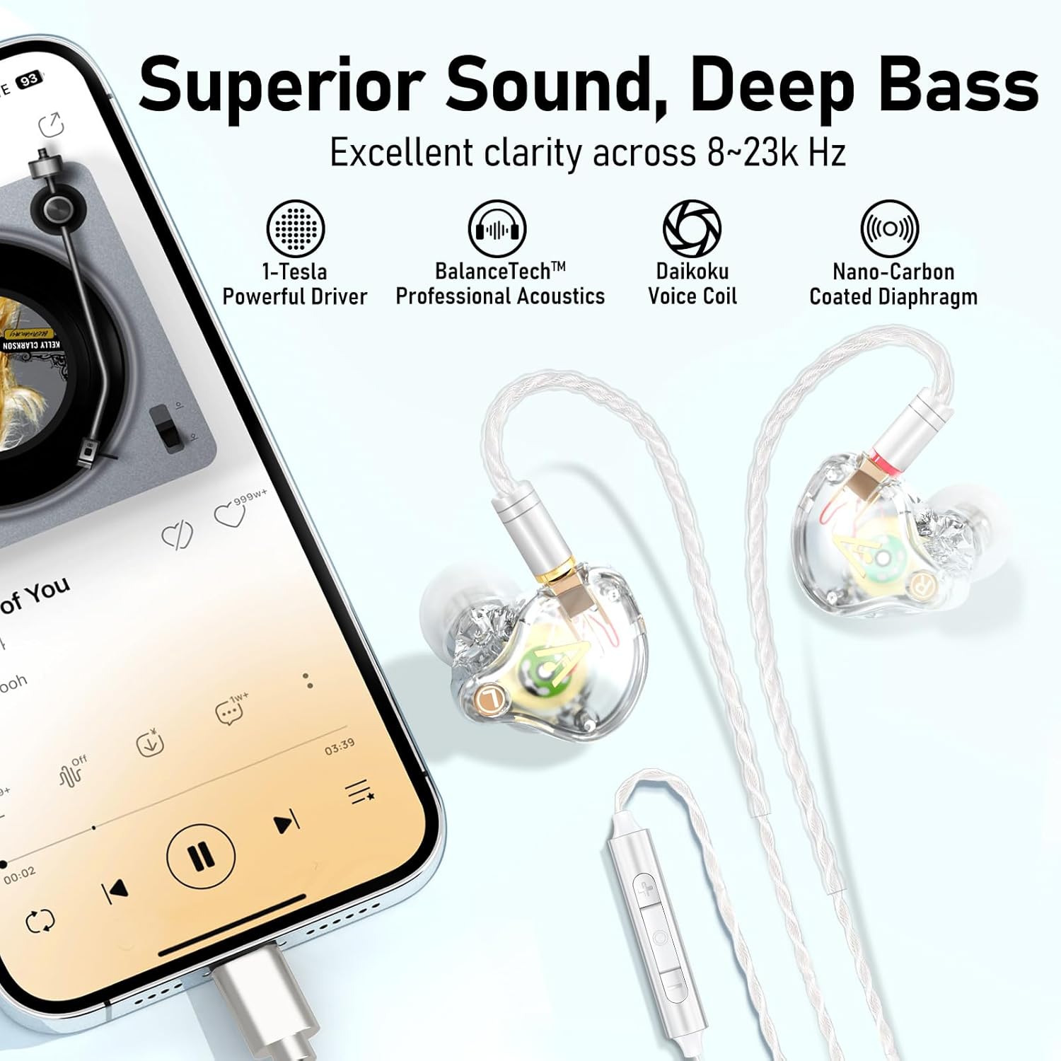 Vibes 202MC USB-C Wired Earbuds - HiFi in Ear Monitor Headphones - Noise Isolating Ear Buds w/ Mic - Clear Sound, Deep Bass & Comfort-Fit Earphones - MMCX to USBC, Silver Plated Cord, Carrying Case