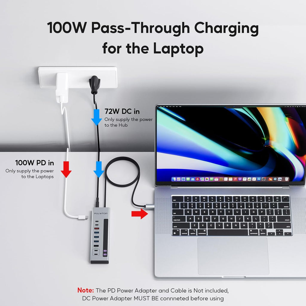 Powered USB C Hub, 10-in-1 USB 3.2 Data Hub with 3 x USB A/C 10Gbps, 3 x USBA 5Gbps, USB A 2.0, 100W PD-in, 2 x 24/45W Type-C Charging Ports (72W Adapter Included)