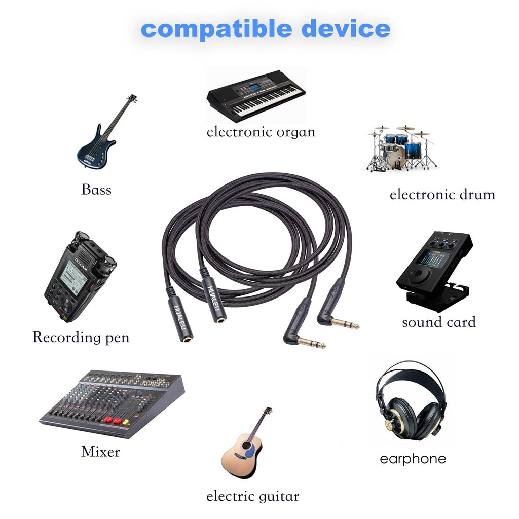 HUAELU 2Pack 3.3FT Right Angle 6.35mm TRS Stereo Male to Female Audio Cable,Right Angle 1/4 TRS Male to Female Stereo Headphone Guitar Extension Cable Cord for Amplifiers,Headphone