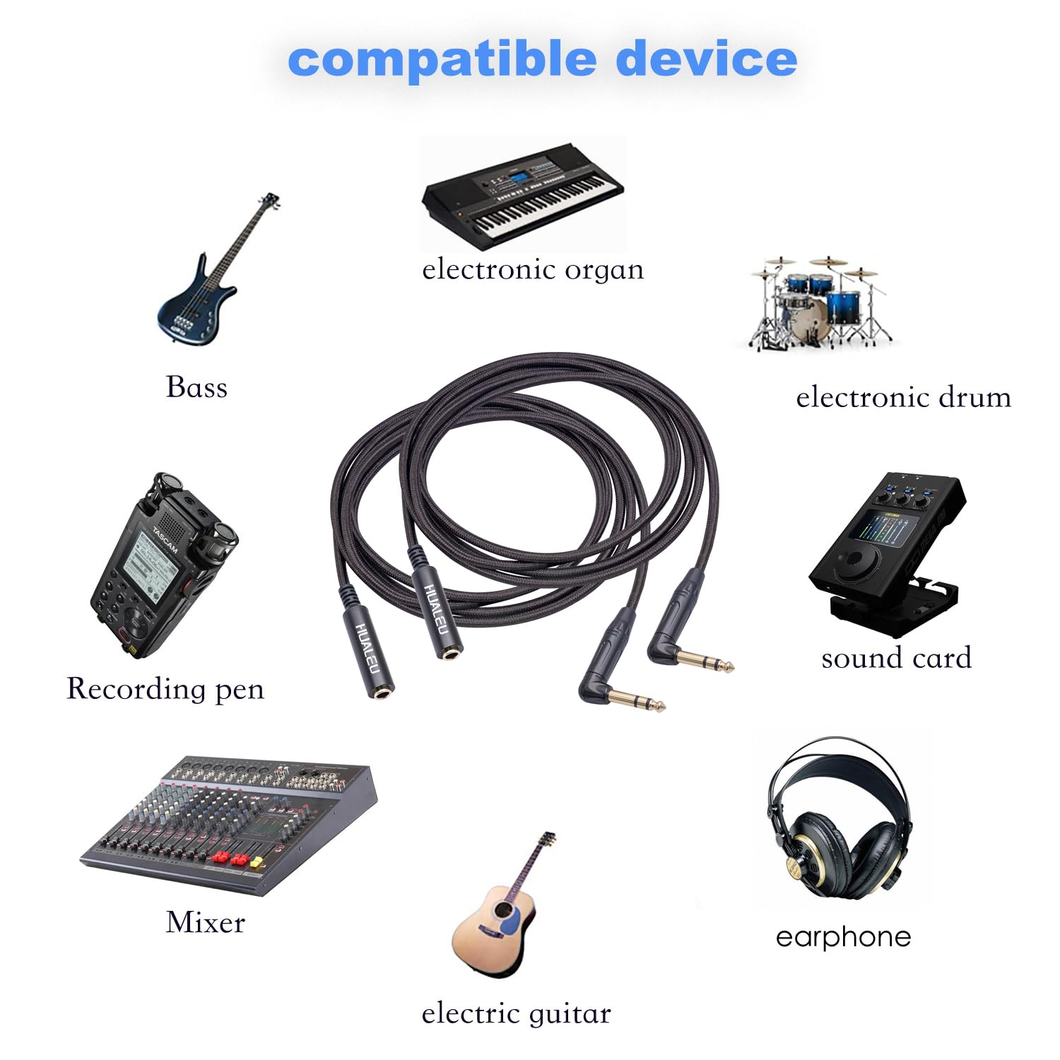 HUAELU 2Pack 3.3FT Right Angle 6.35mm TRS Stereo Male to Female Audio Cable,Right Angle 1/4 TRS Male to Female Stereo Headphone Guitar Extension Cable Cord for Amplifiers,Headphone