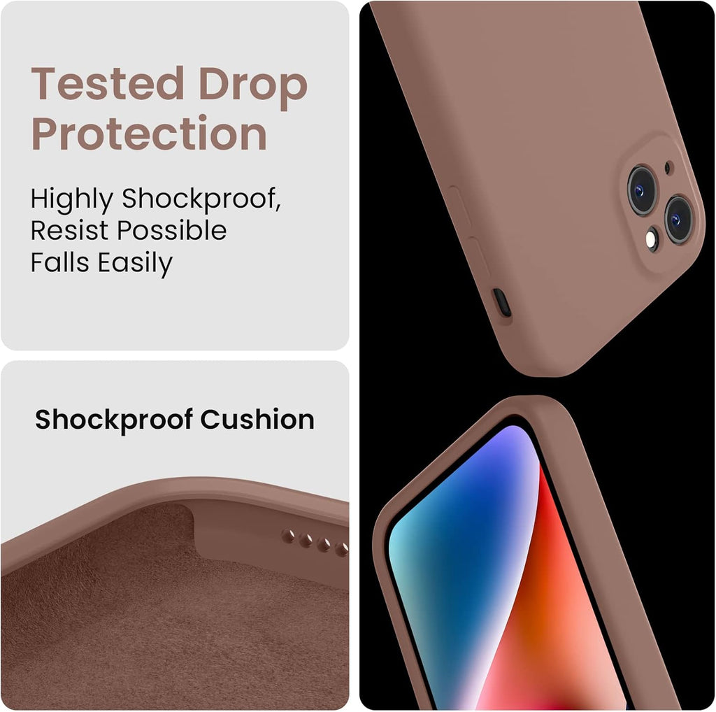 FireNova Designed for iPhone 13 Case, Silicone Upgraded [Camera Protection] Phone Case with [2 Screen Protectors], Soft Anti-Scratch Microfiber Lining Inside, 6.1 inch, Light Brown