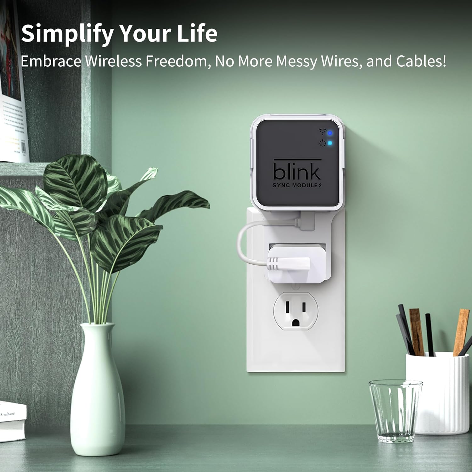 256GB USB Flash Drive & Outlet Wall Mount for Blink Sync Module 2 with Short Cable - Save Space - No Messy Wires - Easy Move Mount Bracket Holder for Blink Outdoor Indoor Security Camera (2 Pack)