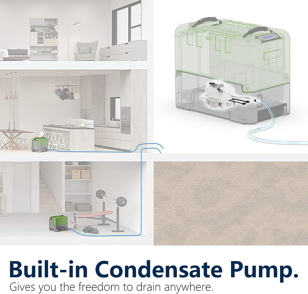 ALORAIR 180PPD LGR Commercial Dehumidifier with Pump for Basement Warehouse & Job Sites, Large Space Crawl Space Dehumidifier for Efficient Water Damage Restoration,5 Years Limited Warranty, Green