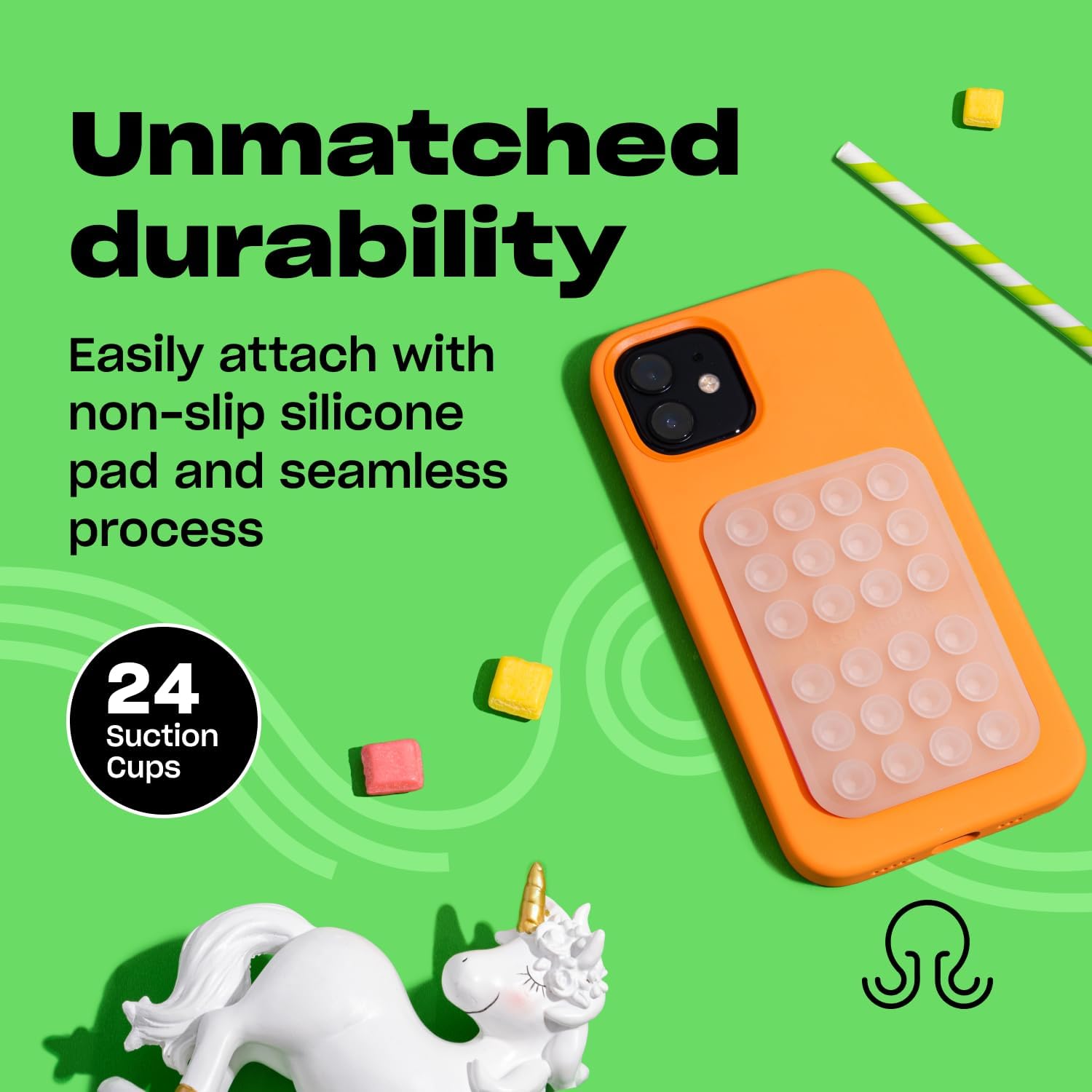 Classic - Silicone Suction Phone Case Adhesive Mount - Hands-Free, Strong Grip Holder for Selfies & Videos - iPhone & Android Compatible - 2.25″ x 3.25″, Transparent