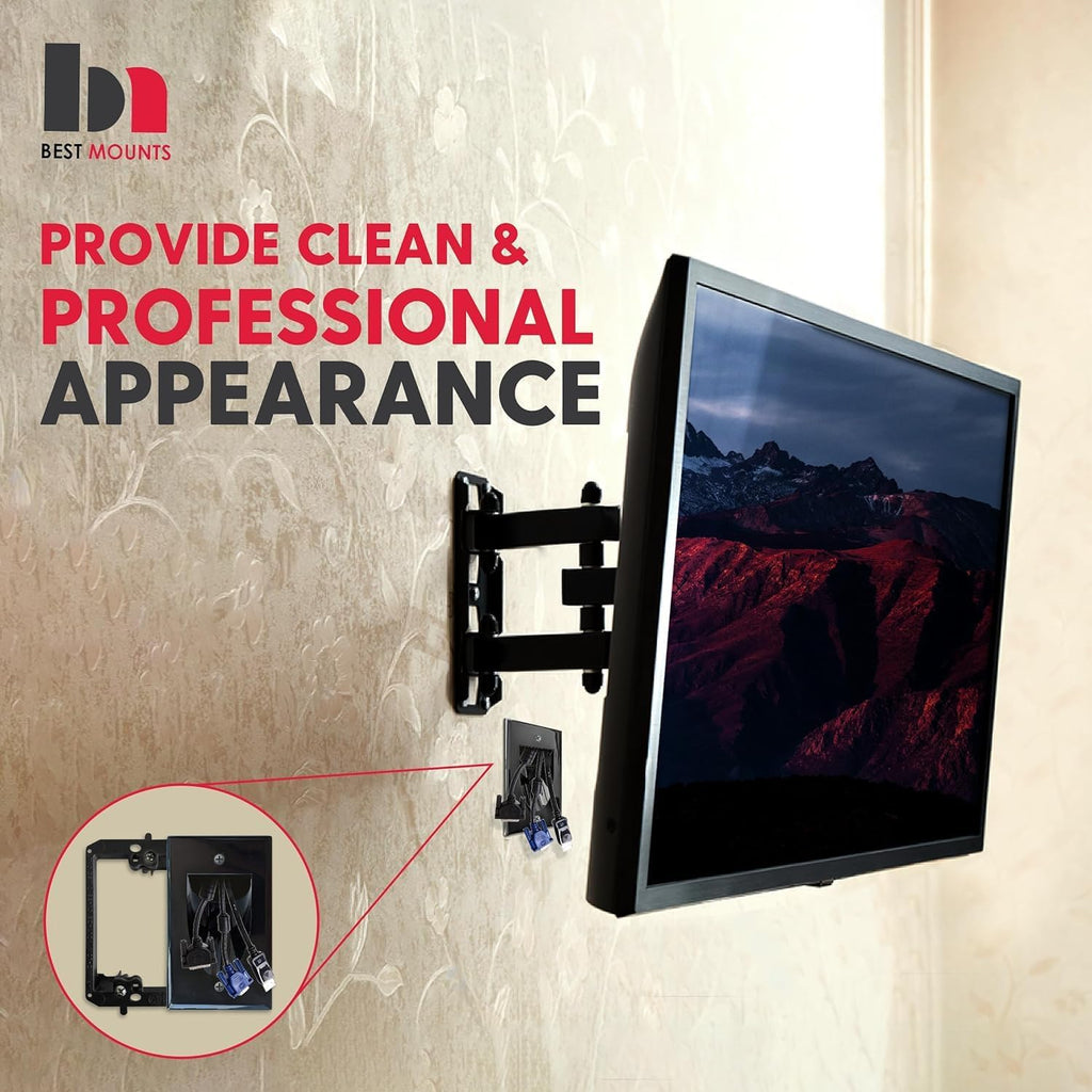 BestMounts - 2 Pack Inner Nose Behind Wall Cable Management TV Cord Hider for Wall Mounted TV - Single Gang Low Voltage Recessed Wall Plates Cable Pass Through for Wires, HDTV, HDMI (Black)