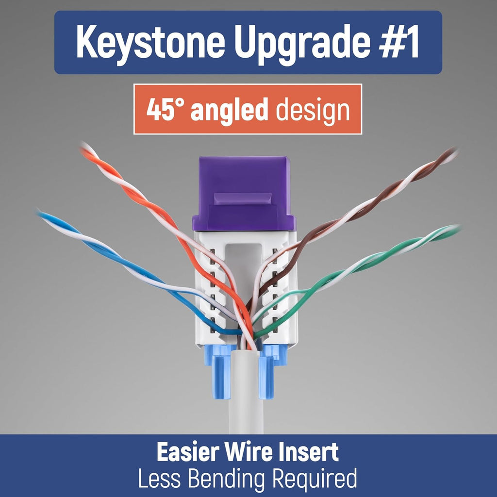 Everest 45° Angled RJ45 Cat5e Keystone Jacks 50-Pack in Purple - Slim Profile Female RJ45 Connectors - Cat 5e Keystone Jack - Compatible with 45° Angled Speed Termination Tool - 45Term (B0BL3GS7ZY)