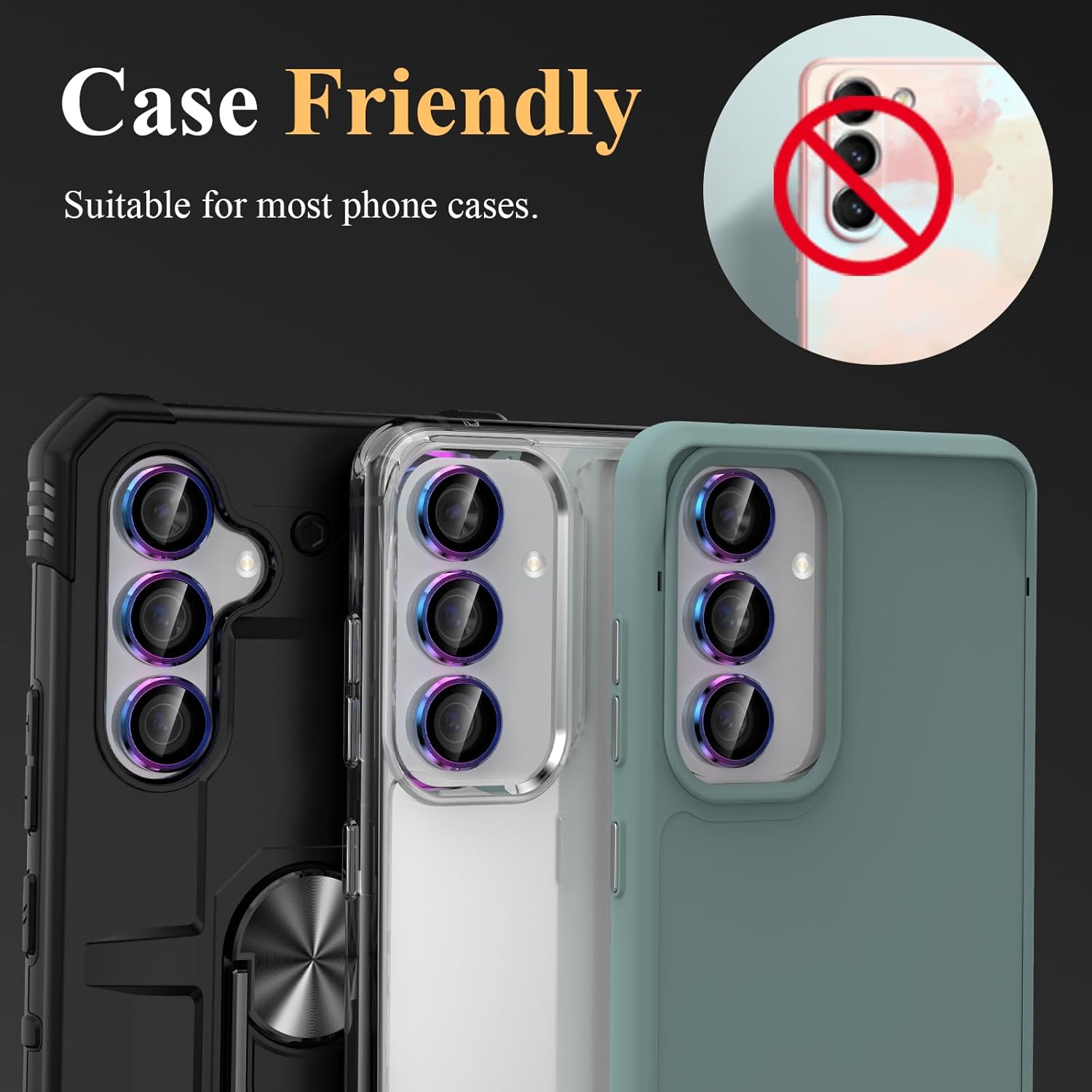 YWXTW Camera Lens Protector for Samsung Galaxy S24 / S23 / S23 Plus, [NOT for S24 Plus] 9H Tempered Glass Metal Individual Ring Camera Screen Protector for S24 Accessories (Multi-Colored)