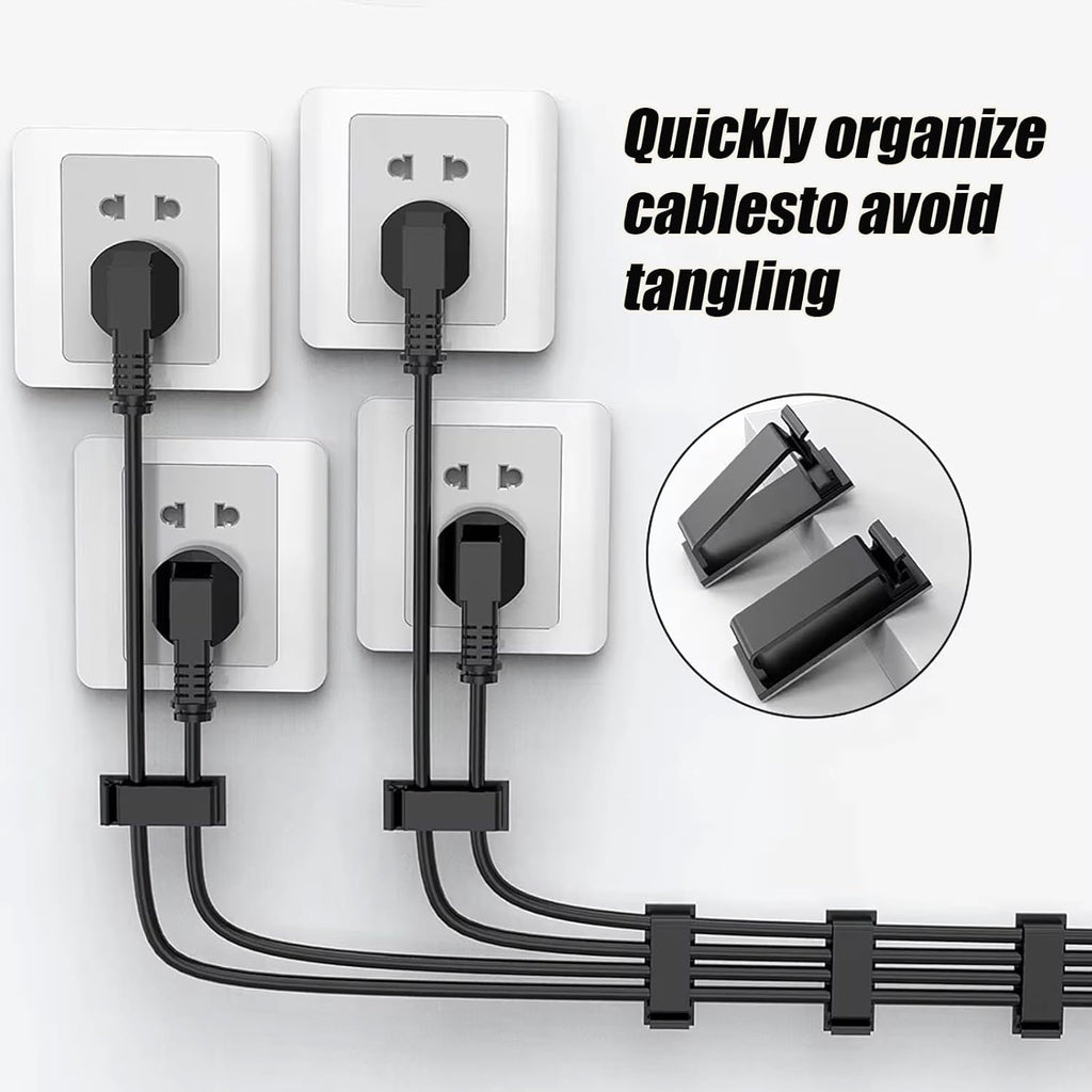Adhesive Cable Clips Holder, Outdoor Light Clips, Black Cord Wire Clips, Sturdy Nylon Cord Wall Finisher Wire Clamp for Home, Car, Office Desk Wire Management (Black, L-100 PCS)