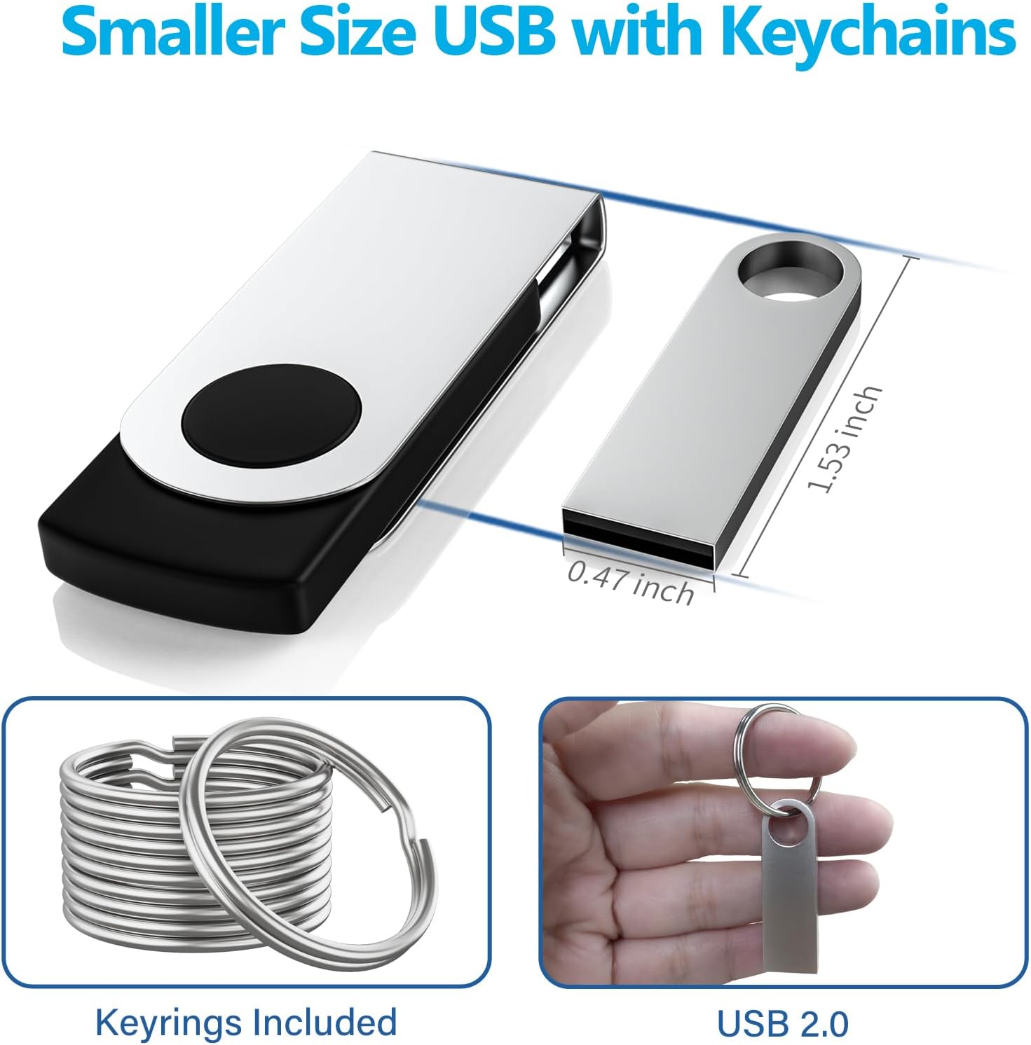 ABLAZE 16GB Flash Drive 5 Pack, Metal USB 2.0 Thumb Drives with Keychains USB Stick Pendrive (Sliver)
