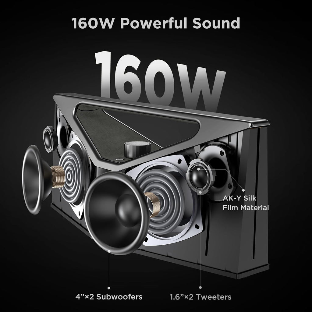BUGANI Bluetooth Speaker Loud 160W,Waterproof Large Bluetooth Speaker Subwoofer Hi-Res Audio, 12H Playtime Party Outdoor Speakers for Camping, Beach, Gray