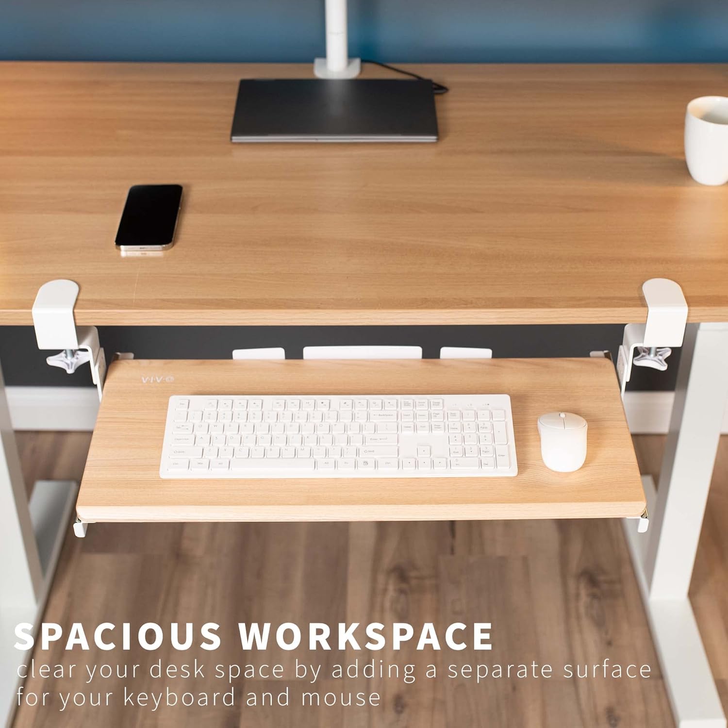 VIVO Large Height Adjustable Under Desk Keyboard Tray, C-clamp Mount System, 27 (33 Including Clamps) x 11 inch Slide-Out Platform Computer Drawer for Typing, Light Wood, MOUNT-KB05HA