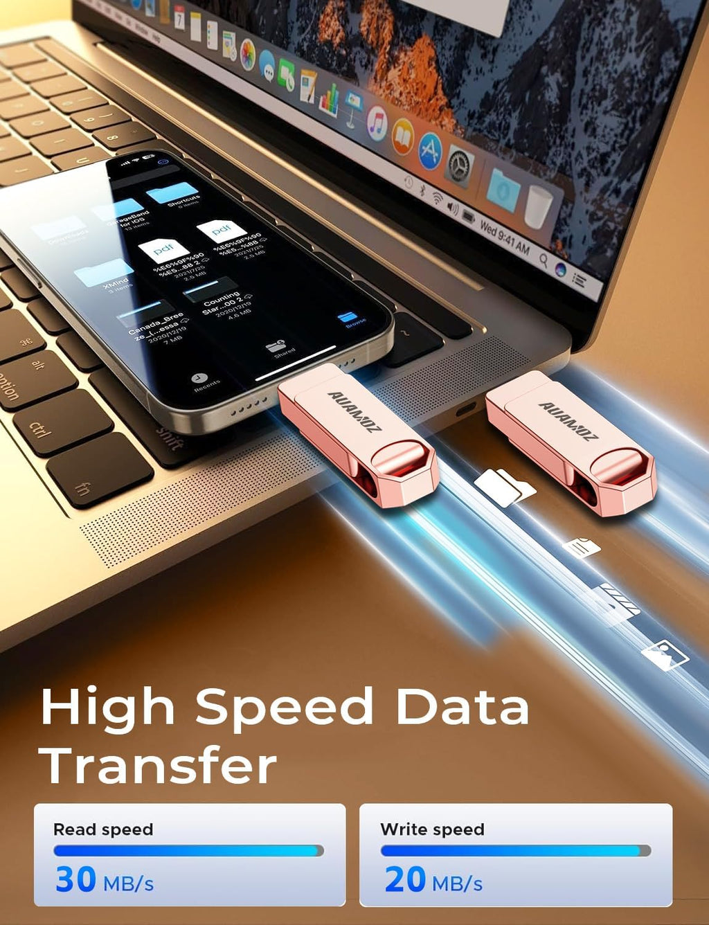 256GB Flash Drive Intended for iPhone, Memory Stick Storage Files Photos Videos Backup, Compatible with iPhone iPad Android PC, Plug and Play, No Application Required (Rose Gold)
