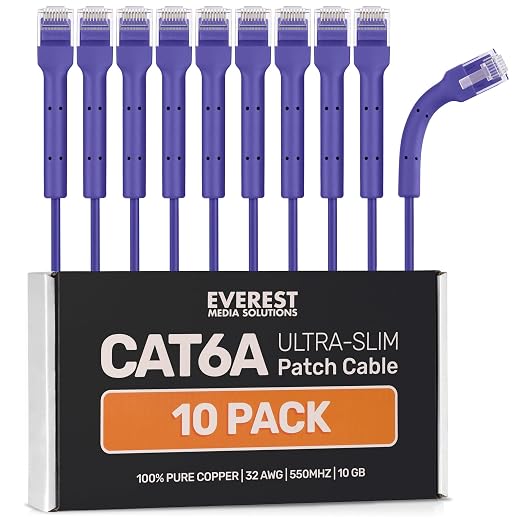 Everest Ultra Slim Cat6a Ethernet Patch Cables 5ft Purple by EverestMediaSolutions