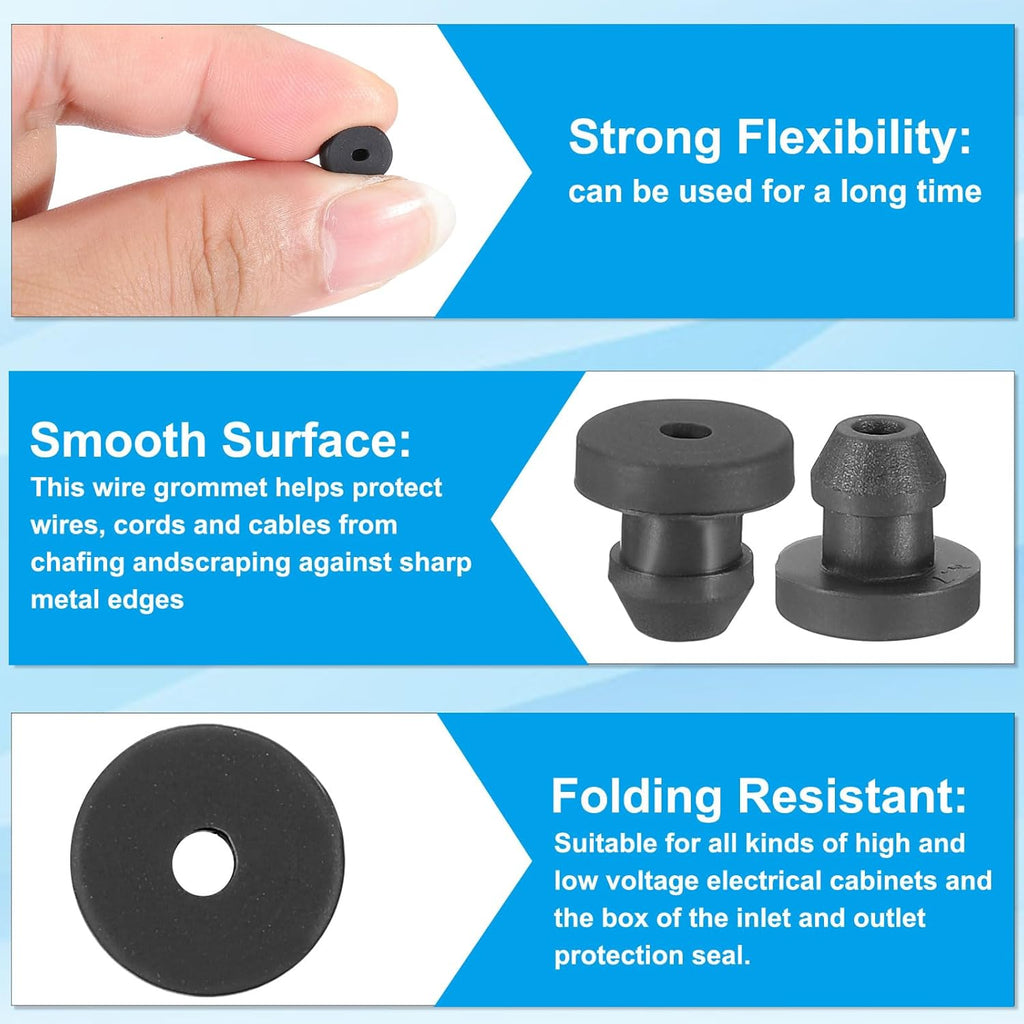 PATIKIL 4.5mm / 3/16 Inch Drill Hole,1/16 Inch ID Rubber Grommets, 15Pcs Top Hat Grommet for Wiring Eyelet Ring Gasket Automotive Firewall Cable Hole Plugs Wires Protection, Black
