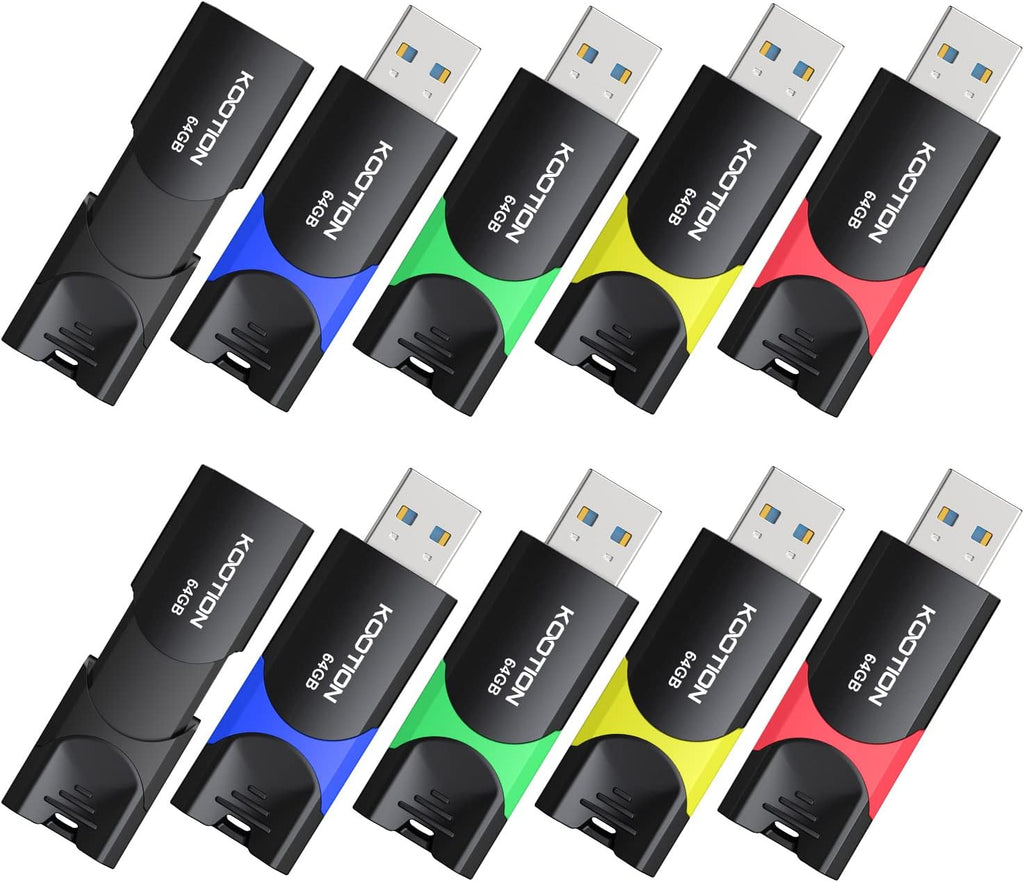 64GB USB 3.0 Flash Drive 10 Pack KOOTION USB 3.0 Thumb Drive Retractable 64G Zip Drive Ultra High Speed USB Stick Jump Drive Rugged Memory Stick with LED Indicator for Data Storage and Transfer