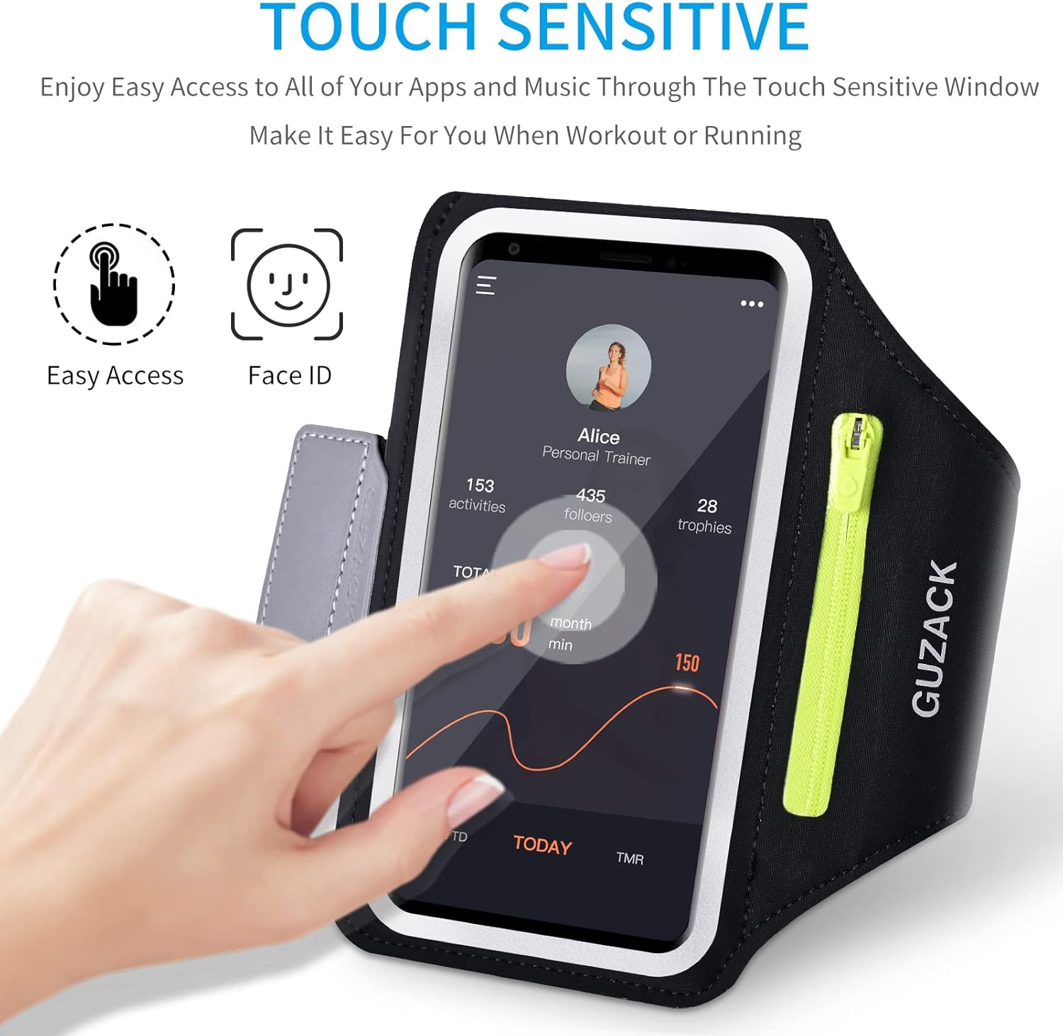 GUZACK Running Armband for iPhone 16 15 14 13 Pro Max, Galaxy S25 S24 S23 S22, with Card Slot & Key Pockets, Sports Arm Bands Phone Holder, Fit Up to 6.9 Inches Phone - Size L (Bigger Arm 14-17 in)