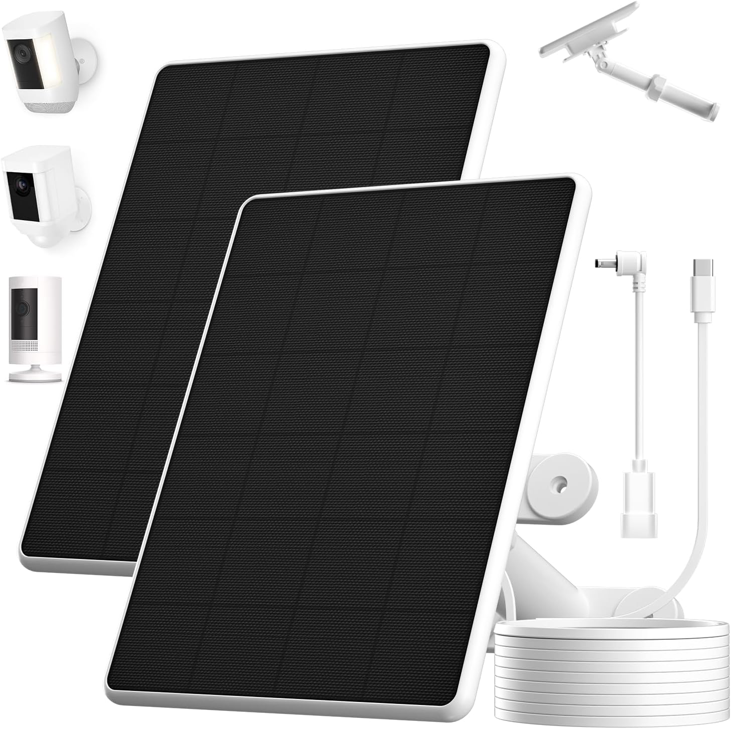 6W Solar Panel for Ring Spotlight Cam Battery & Stick Up Cam Battery (2 Pack), High-Efficiency Solar Charger with 360° Adjustable Retractable Bracket & 10ft Cable