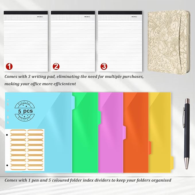 Leathario Portfolio Binder, Includes 5 Folder Index Dividers and 3 Notepads - Image 3