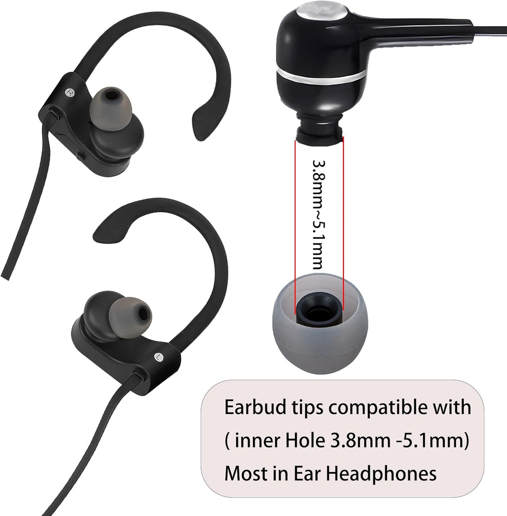Replacement Earbud Tips Ear Bud Covers Silicone Eartips Fit Most in-Ear Earbuds(Inner Hole 3.8mm -5.1mm) Headphone Earbud Rubber Tips 9 Pairs S M L