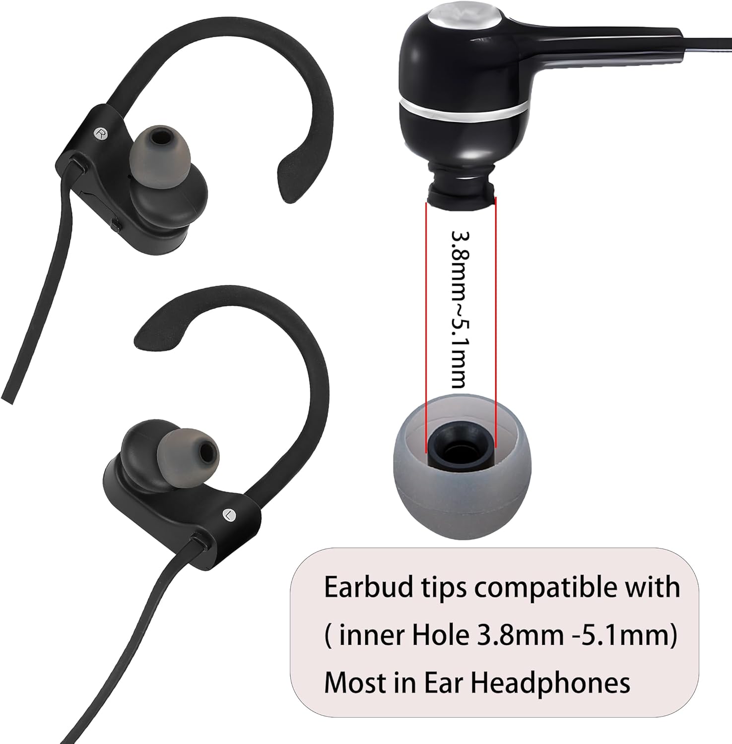 Earbud Replacement Tips Silicone Earbud Tips Eartips Fit Most in-Ear Earbuds(Inner Hole 3.8mm -5.1mm) Headphone Earbuds Rubber Tips 9 Pairs S M L