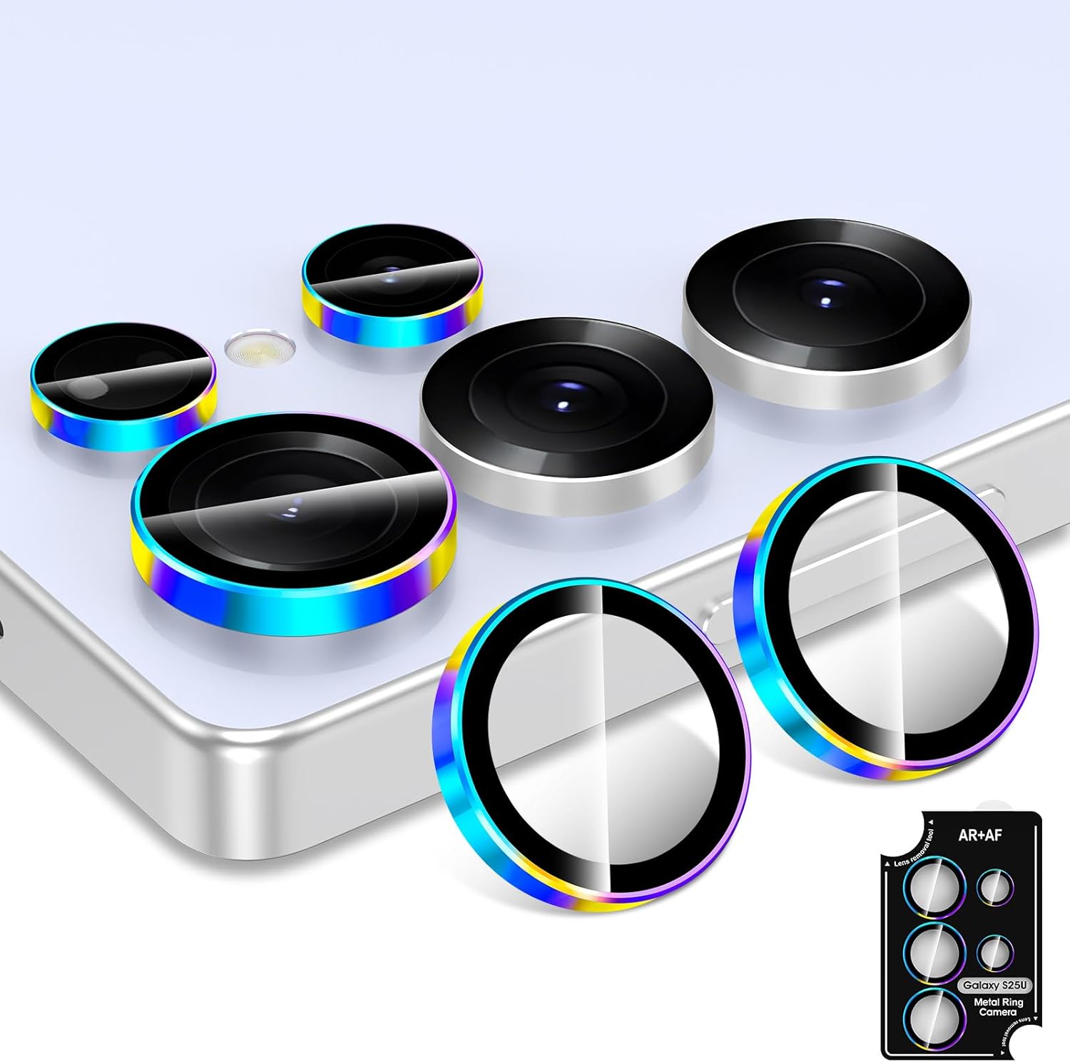 for Samsung Galaxy S25 Ultra Camera Lens Protector, Individual Metal Ring Tempered Glass Lens Cover, [Strong Adsorption] Scratch Resistant Ultra-Thin HD Clear Lens Cover, 1 Set-Colorful Ring