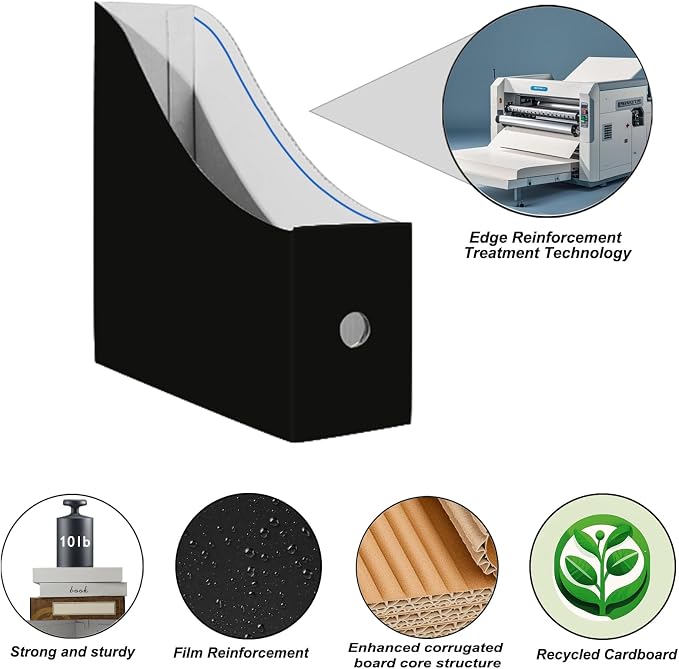Limitliho 2 Pack Black Cardboard Magazine File Holder - Image 2
