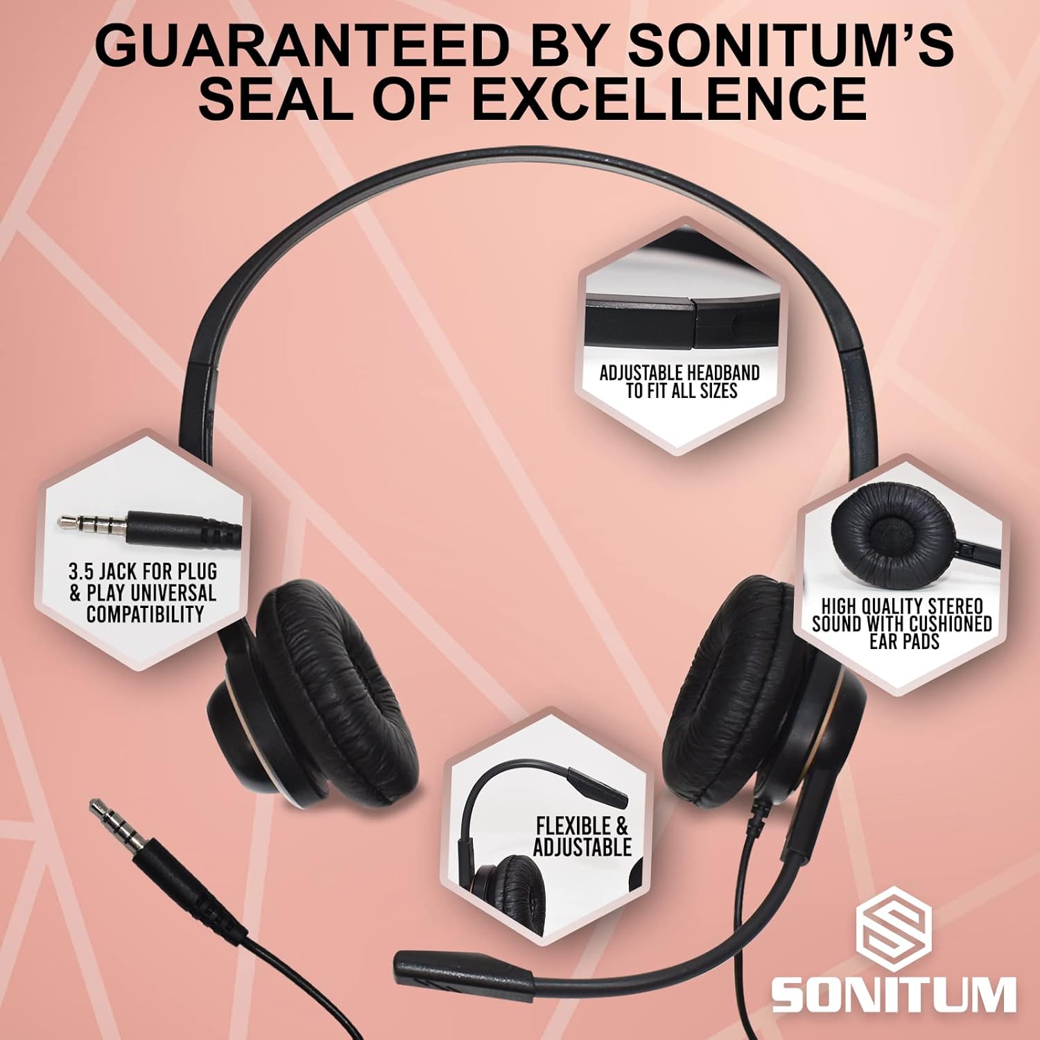 Bulk Headsets With Microphone (10 Pack) - Noise Canceling Computer Headset For Office, Meetings, Chat- Comfortable Over-Ear PC Headphones With Rotating Mic- 3.5 Jack For Universal Connectivity