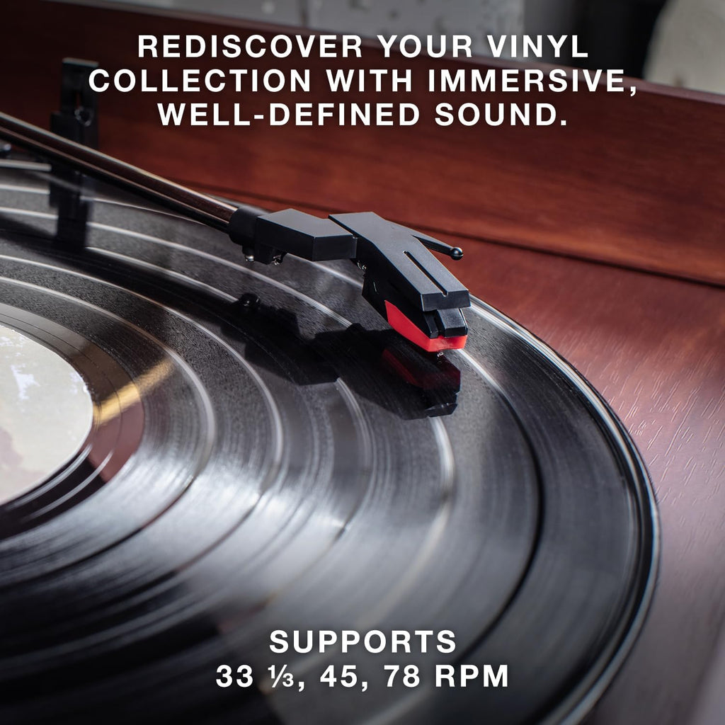 Victrola The Quincy 6-in-1 Bluetooth Record Player & Multimedia Center with Built-in Speakers – 3-Speed Turntable, CD & Cassette Player, AM/FM Radio, Wireless Music Streaming (Natural)