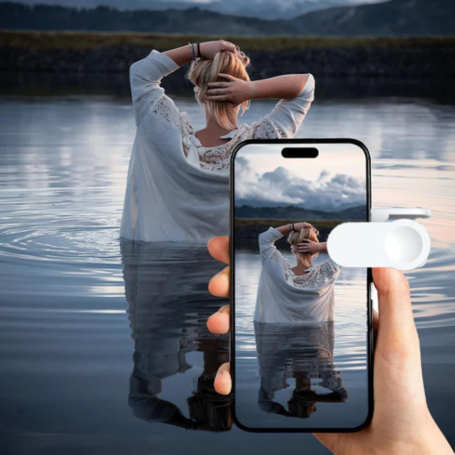 Mirror Effect Lens - Capture Stunning Reflections Instantly,Camera Mirror Reflection Clip for Back Camera Recording, Adjustable Hd Glass Phone Shooting Reflection Mirror (White)