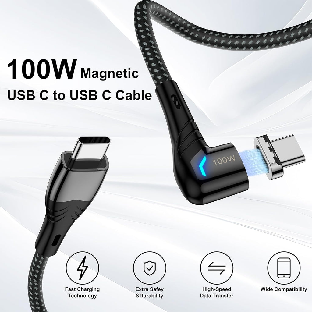 ZBF 100W USB C Magnetic Charging Cable, Right Angle Magnetic Phone Charger Cable(3 Pack, 5/5/5FT) 5A Fast Charging for Mac-Book Pro/Air, Pad Pro,Phone 17 16,14,13 Pro Max,Mac-Book Pro Pad Galaxy S22