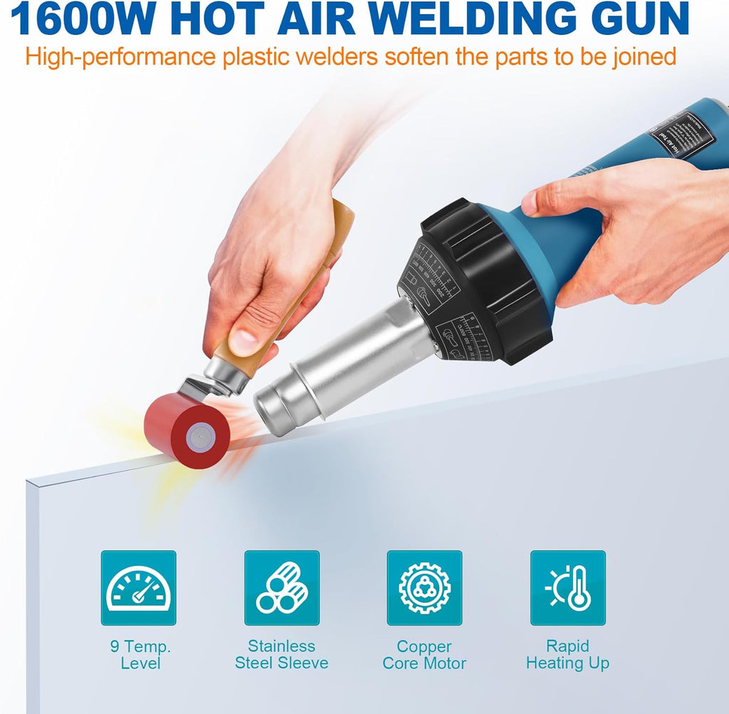 Iglobalbuy 1600W Hot Air Plastic Welder Kit - Vinyl PVC TPO Welding Torch with Various Nozzles & Carrying Case