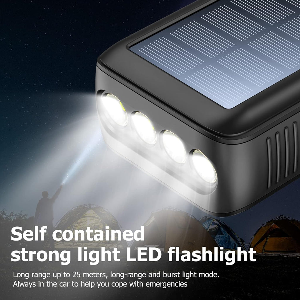 Solar Charger Power Bank 63200mAh, Portable Charger with Dual Outputs & Dual Inputs 4 LEDs Flashlight, Hand Crank Power Bank Fast Charging Battery Pack for Outdoor Camping Survival Gear