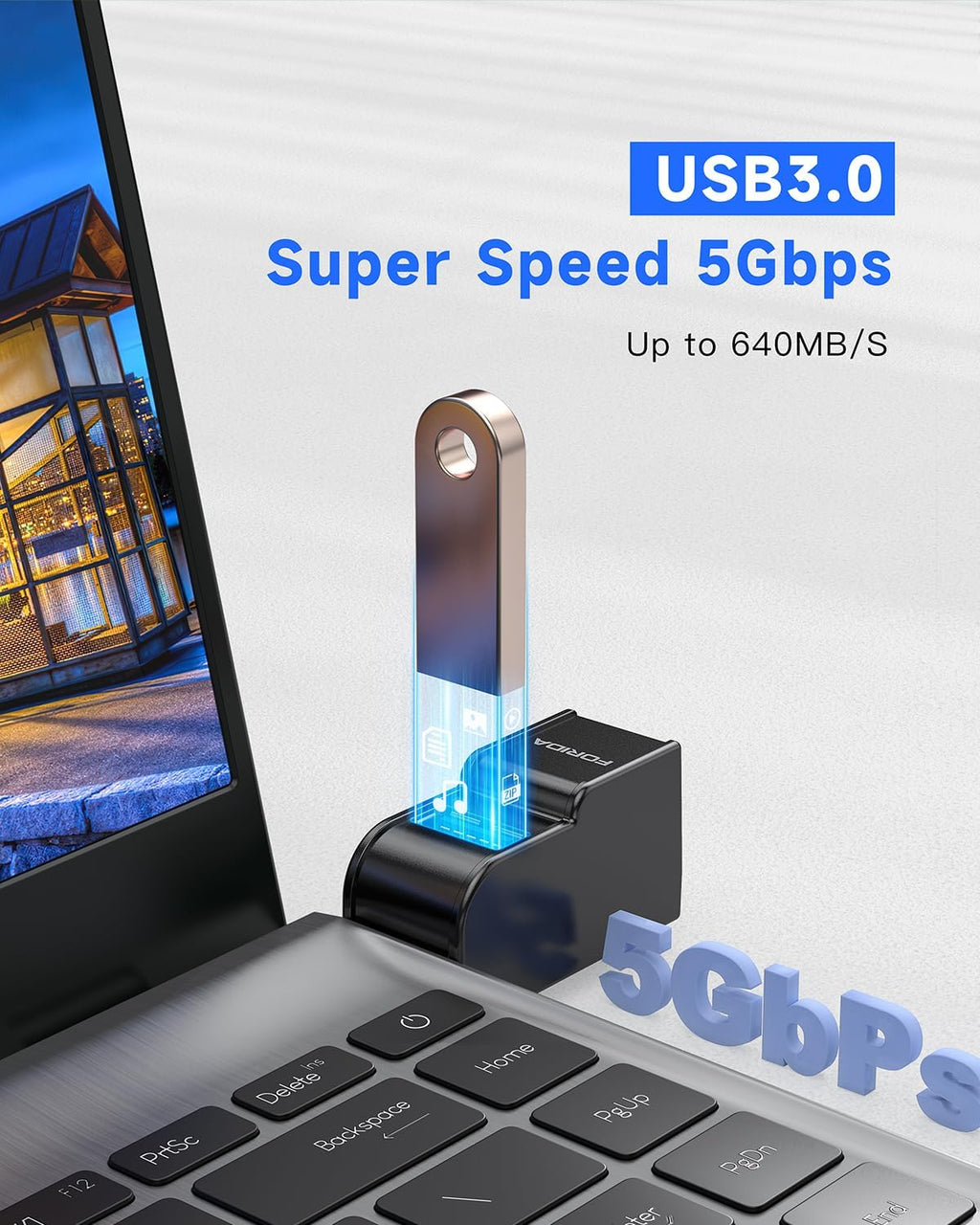FORIDA 3 Ports USB Adapter, USB Hub with USB 3.0 and Double USB Adapter, Portable USB Splitter 1 in 3 Out for Keyborad, Mobile Hard Disk, U Disk, Camera, Mouse etc (Black)