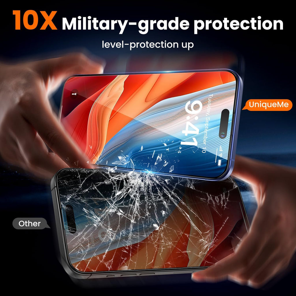 UniqueMe for iPhone 16 Plus Screen Protector - [Military Grade Shatterproof & 9H+ Hardness] Screen Protector 16 Plus Tempered Glass Full Coverage Protection, Easy Installation, 2 Packs