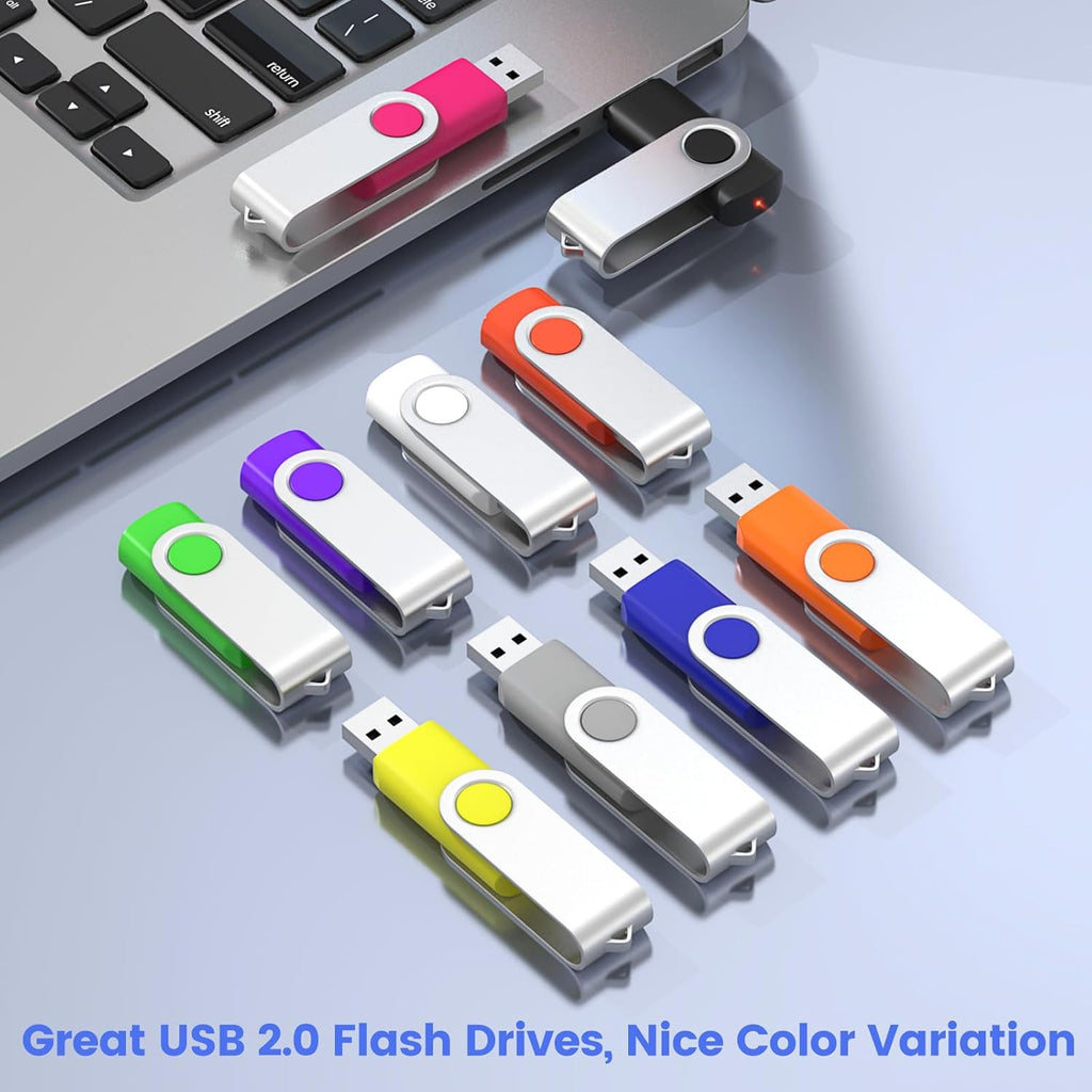 ABLAZE 16GB Flash Drive 10 Pack, USB 2.0 Memory Stick with Lanyards Swivel Thumb Drives Bulk 16GB Pendrive U Disk for Data Storage (Mixcolors)