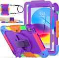 SEYMAC stock Case for iPad (A16) 11th/10th Generation 11''/10.9'' 2025/2022, Full-Body Drop Protection Case with Screen Protector &360° Rotate Hand Strap/Stand, Purple+Colorful