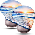 JIKIOU Mouse Pad, 2 Pack Ergonomic Mouse Pads with Comfortable Gel Wrist Rest Support and Smooth Cloth, Non-Slip PU Base for Easy Typing Pain Relief Durable and Easy to Clean Small Beach