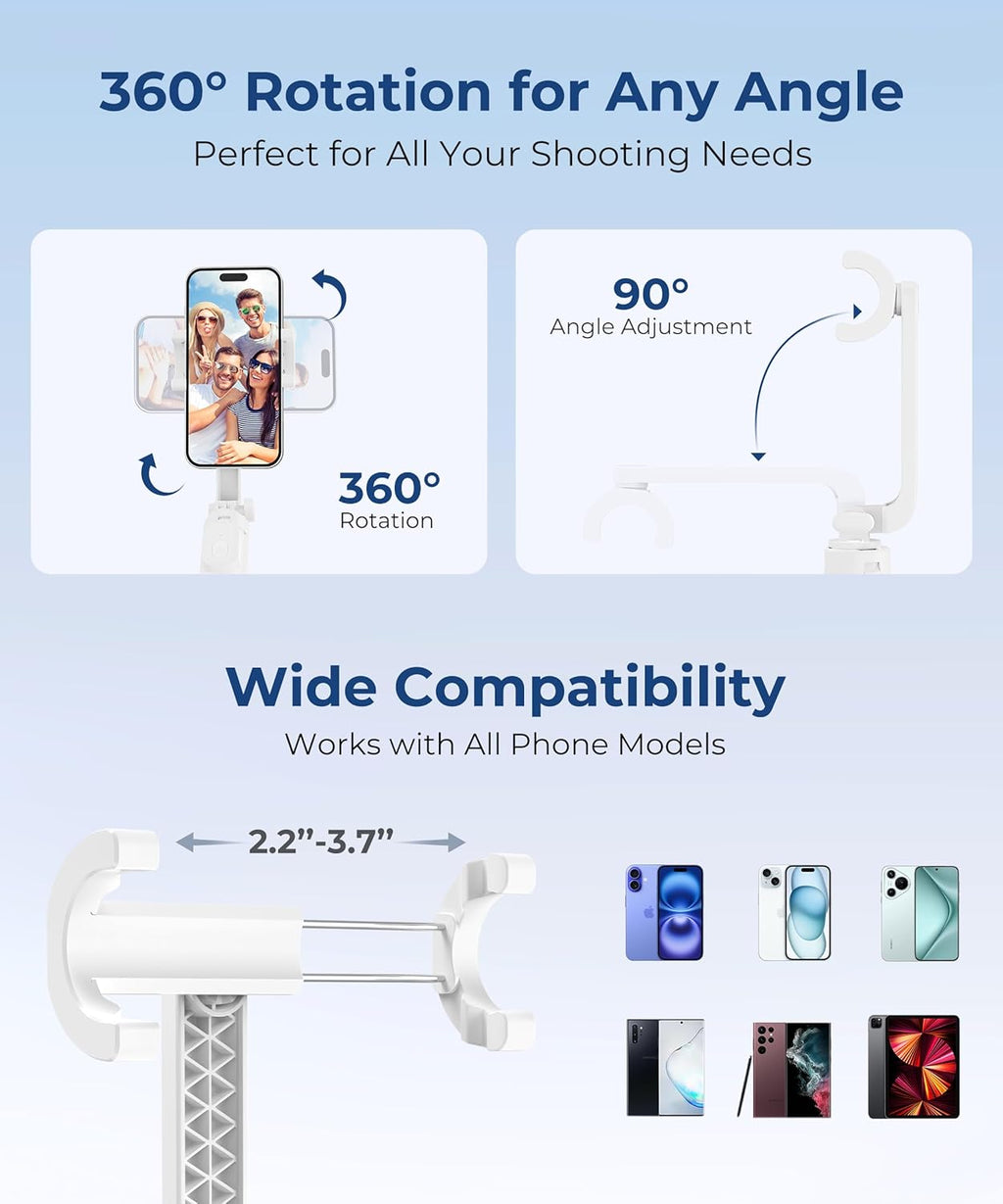 67‘’ Selfie Stick, Phone Tripod with Wireless Remote Control, Portable Selfie Stick Tripod for Photograph, Live Streaming, Video Recording, Compatible with All Cell Phones, White