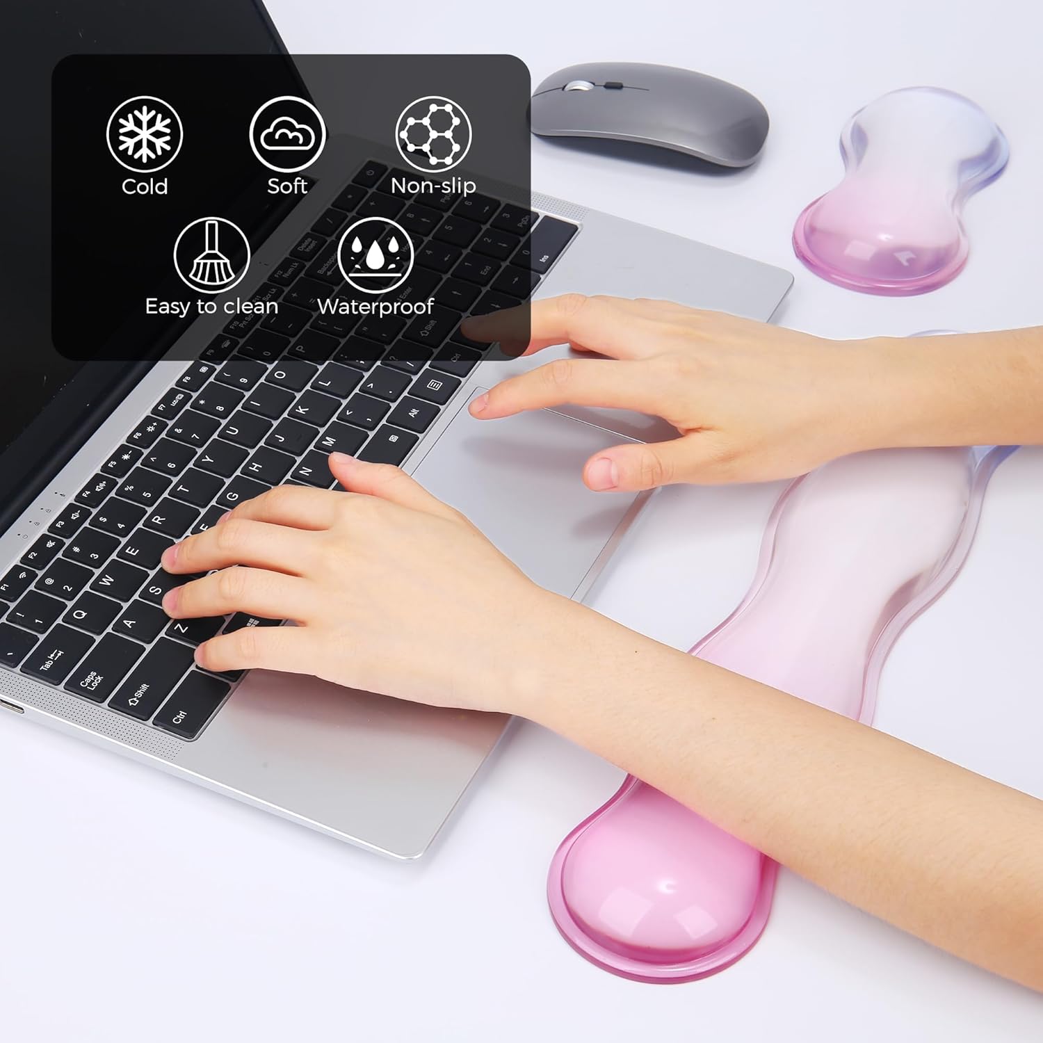 Gel Wrist Rest for Keyboard and Mouse, Wrist Rest for Keyboard, Mouse Wrist Support, Pain Relief, Cool Touch, Non-Skid, Keyboard Wrist pad