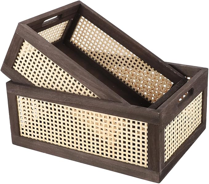 Desktop Storage Basket, Sundry Office Drawer Storage Box, Wood Frame Storage by HODAKJUE