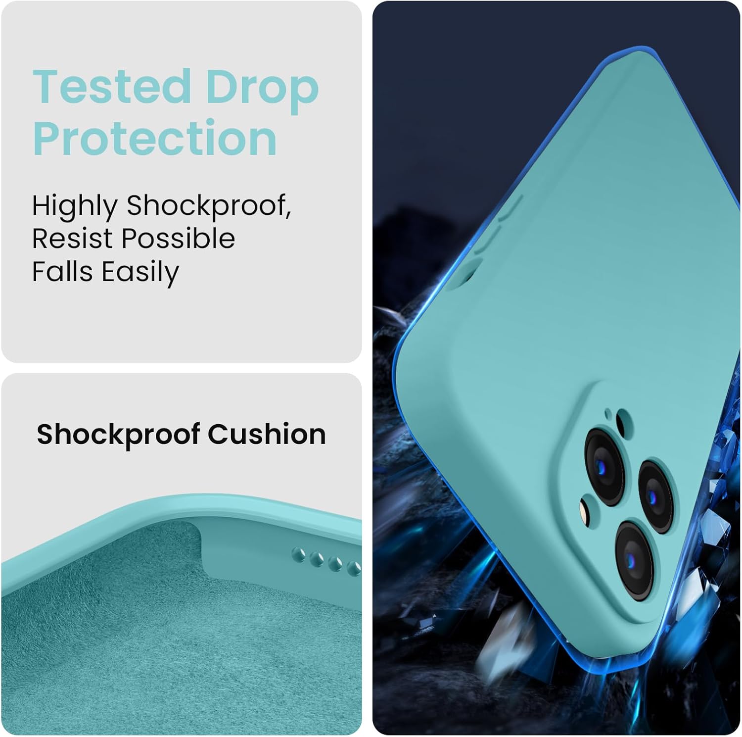 FireNova for iPhone 14 Pro Case, Silicone Upgraded [Camera Protection] Phone Case with [2 Screen Protectors], Soft Anti-Scratch Microfiber Lining Inside, 6.1 inch, Sea Blue