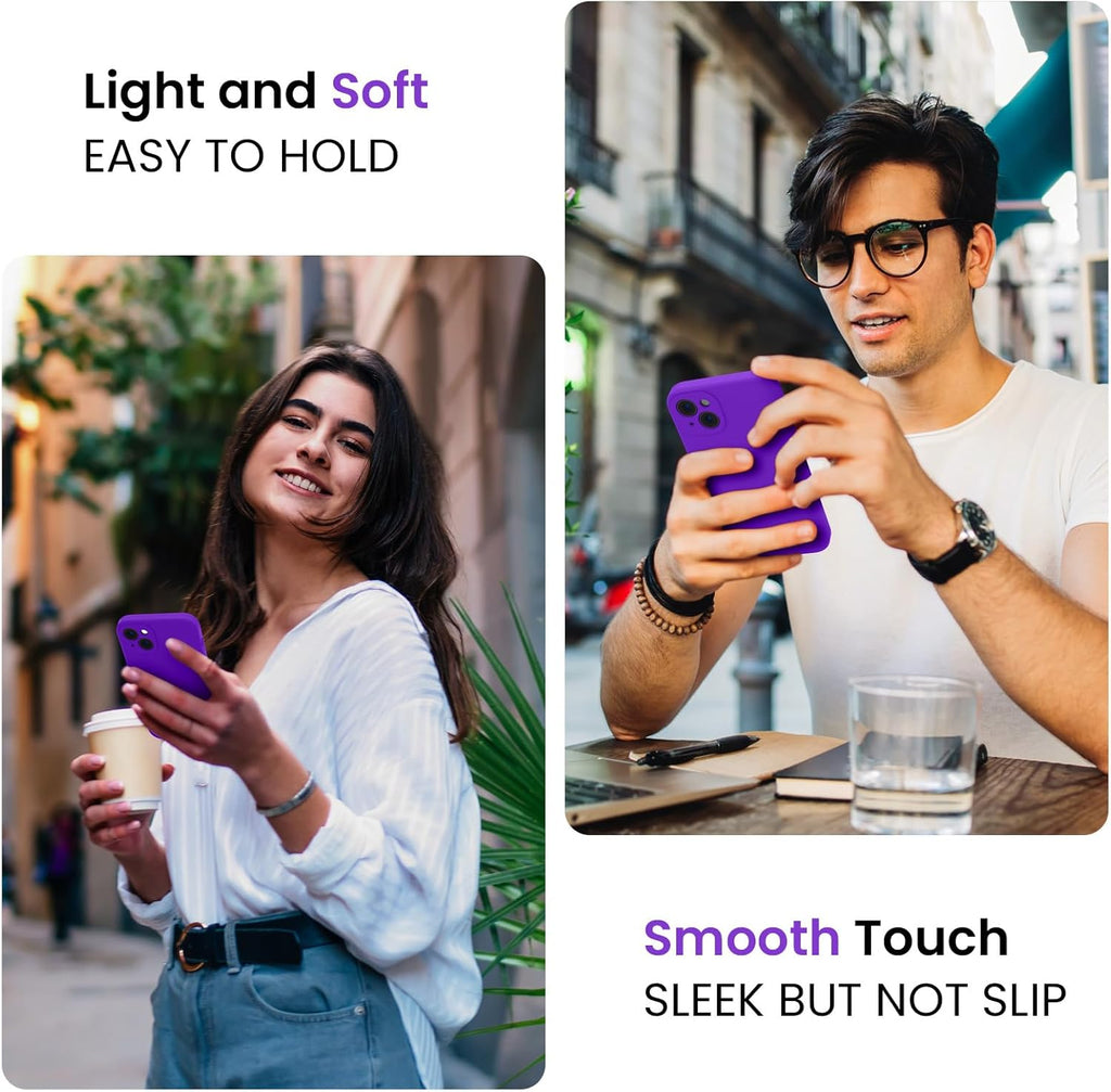 FireNova Designed for iPhone 15 Case, Silicone Upgraded [Camera Protection] Phone Case with [2 Screen Protectors], Soft Anti-Scratch Microfiber Lining Inside, 6.1 inch, Neon Purple