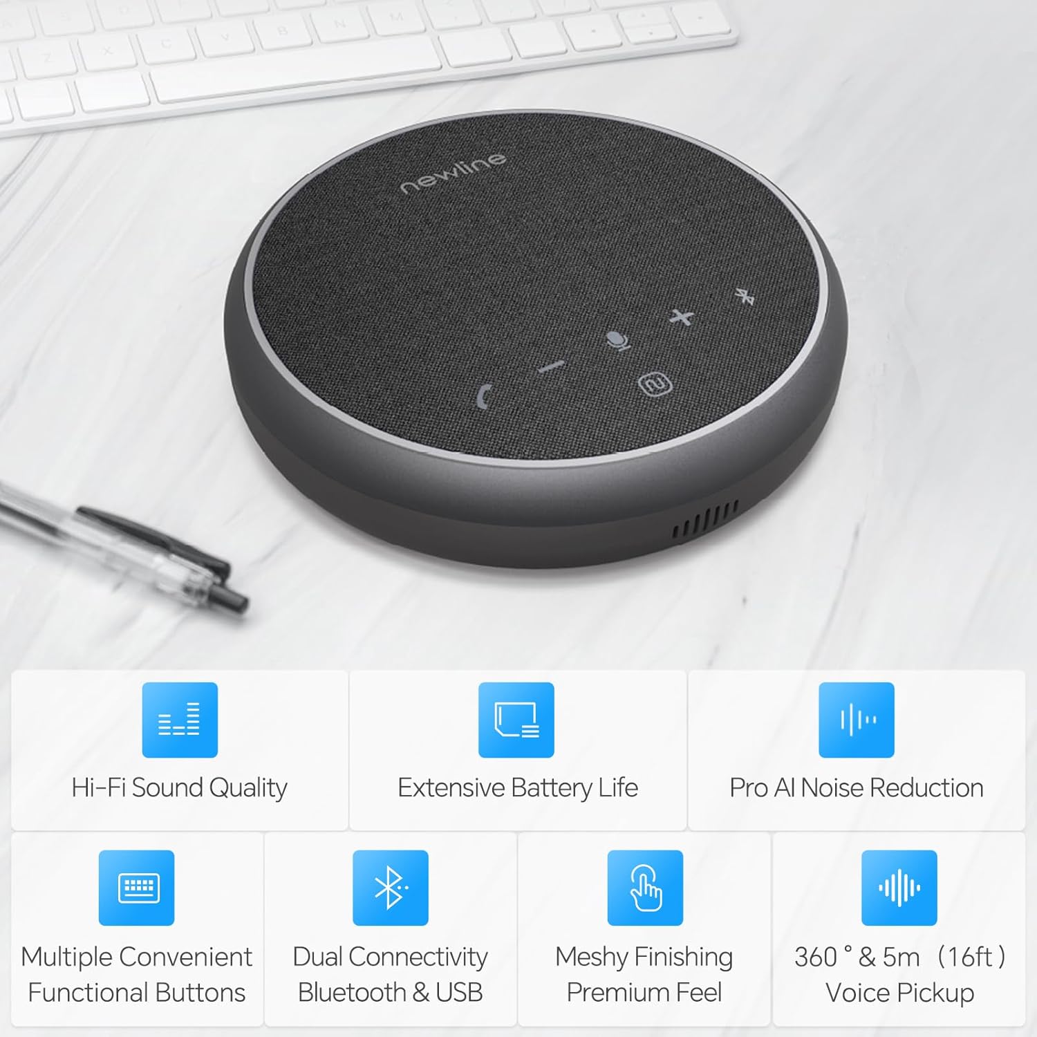 N newline Conference Speaker and Microphone, 360 Voice Pickup, AI Noise Reduction, Dual Connectivity, USB C Conference Room Speaker for Meetings, NewPie