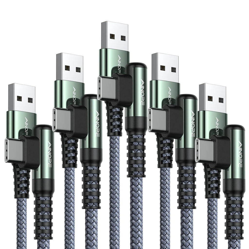 AINOPE USB C Charger 5-Pack [10/6.6/6.6/3.3/1.6ft] 3.1A Fast Charging, Right Angle, Nylon Braided, Compatible with Galaxy S22/21 Note20, LG V20