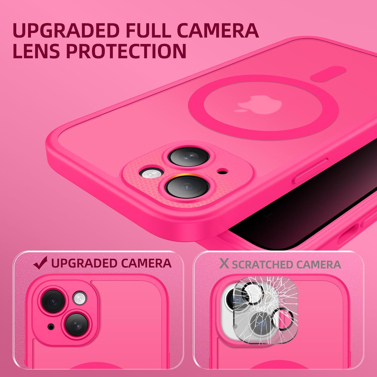 BERFY Magnetic for iPhone 14 Case, Compatible with MagSafe, Built-in Privacy Screen Protector and Upgraded Camera Protection, Anti-Spy Full Body Shockproof Phone Case for 14 6.1", Hot Pink